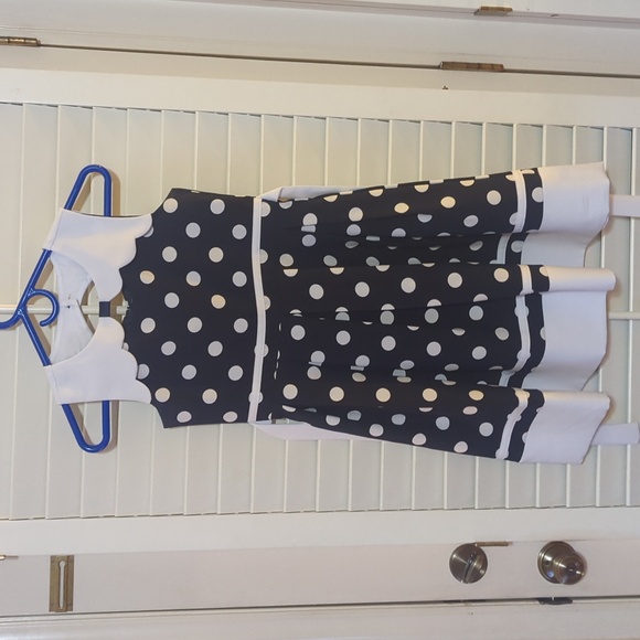 Blue Dress with white polka dots - Picture 1 of 5